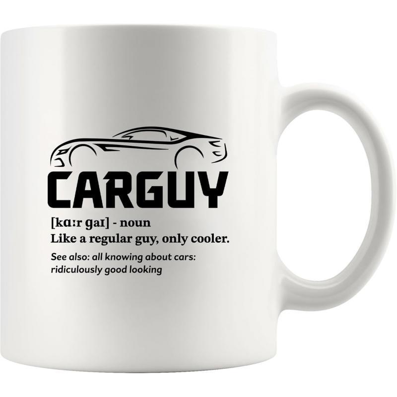 Tailorly White Ceramic 11 oz Mug - Carguy Sleek Minimalist Sports Car Silhouette Outline With Dictionary Definition Car