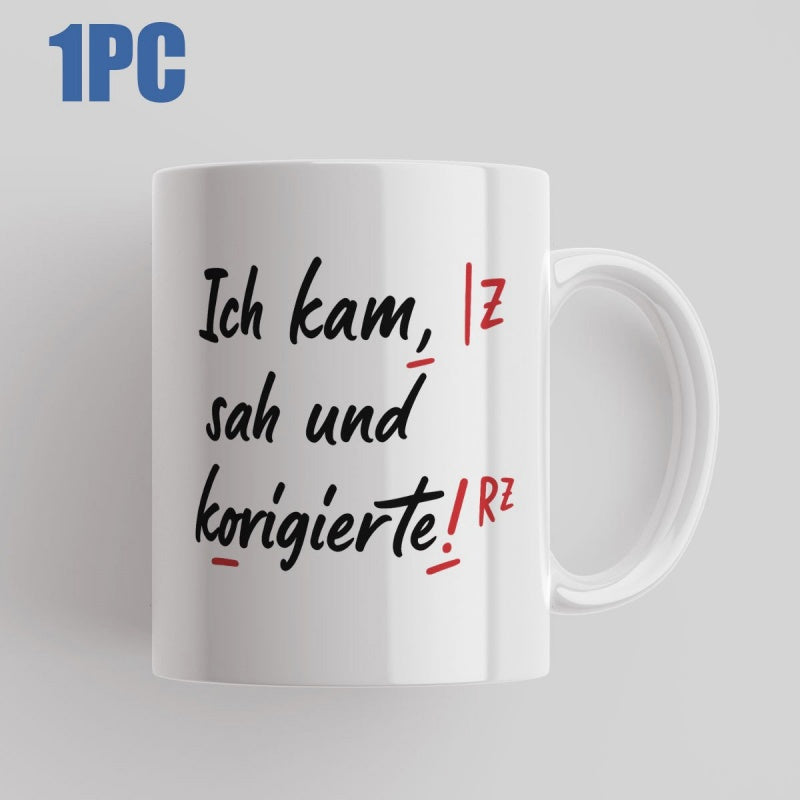 Tailorly White Ceramic 11 oz Mug - Featuring Black Handwritten Script With Red Correction Marks Mug