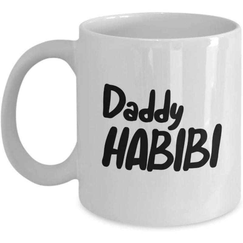 Tailorly White Ceramic 11 oz Mug - Daddy Habibi Casual Hand Drawn Script Text Printed Upon A Minimalist
