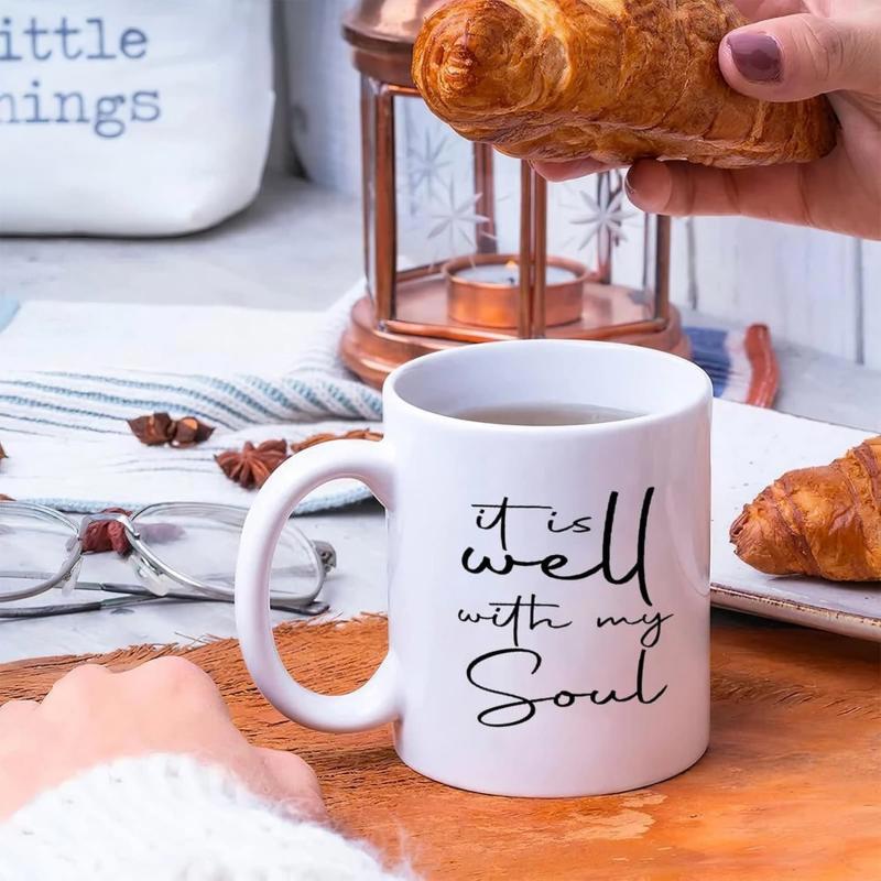 Tailorly White Ceramic 11 oz Mug - It Is Well With My Soul Minimalist Style Featuring Elegant Black Handwritten Script On Ceramic Surface Mug