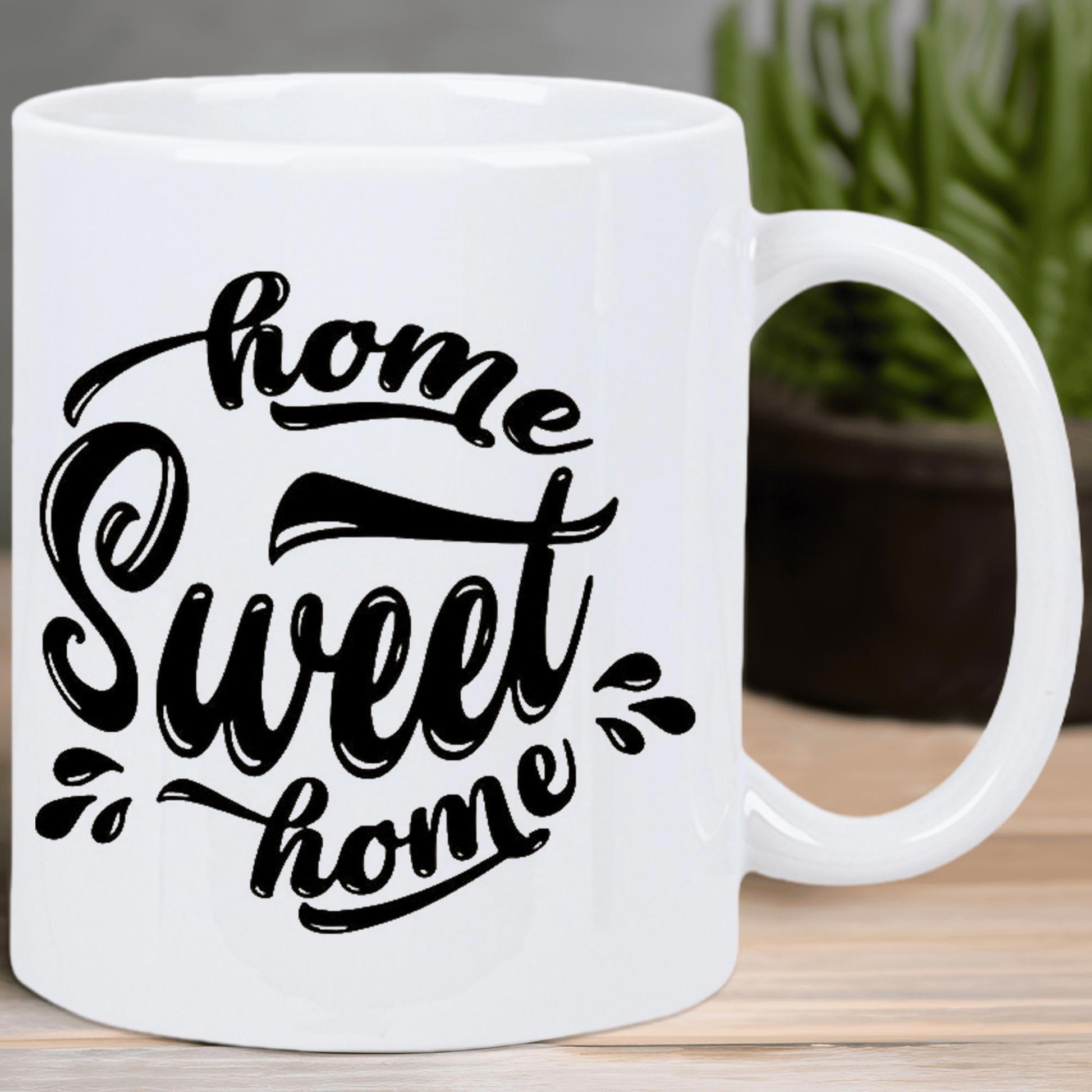 Tailorly White Ceramic 11 oz Mug - Home Sweet Home Stylized Black Lettering On A Clean White Ceramic Minimalist Kitchenware Mug