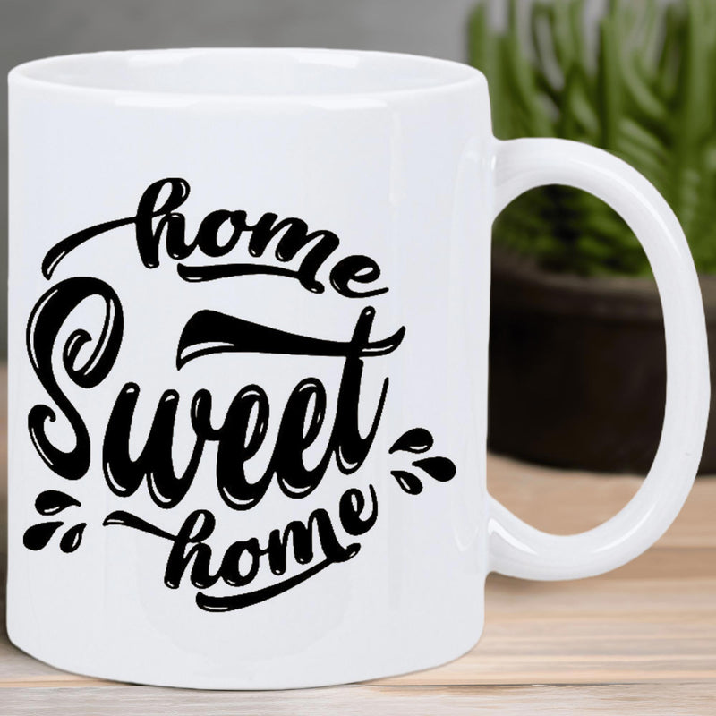 Tailorly White Ceramic 11 oz Mug - Home Sweet Home Stylized Black Lettering On A Clean White Ceramic Minimalist Kitchenware Mug