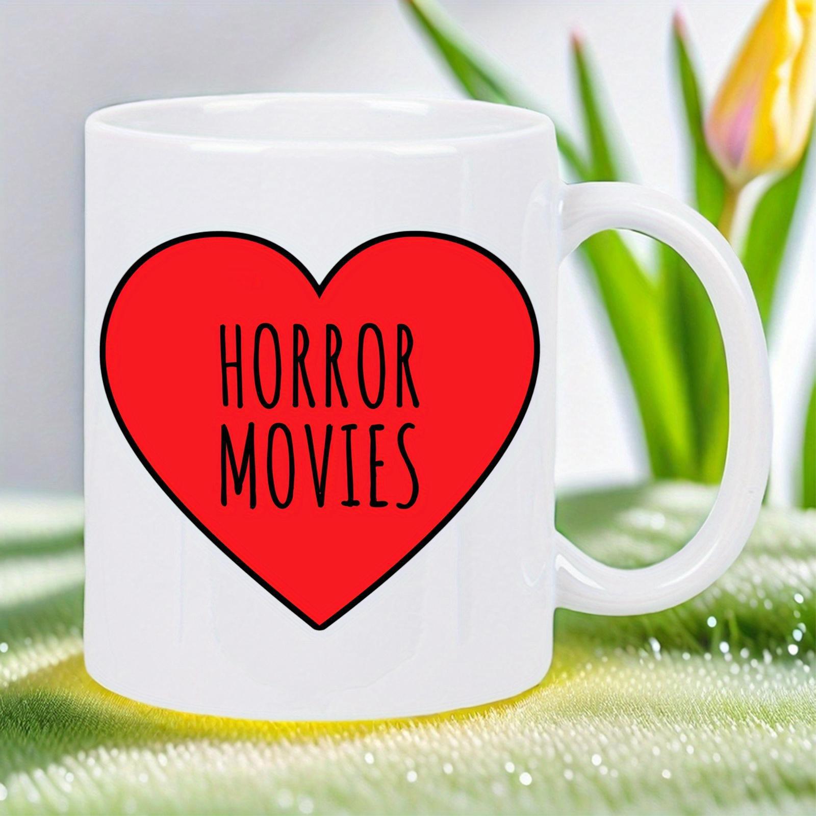 Tailorly White Ceramic 11 oz Mug - Horror Movies Vibrant Red Heart With Thin Black Border Outline Centered Design Heart