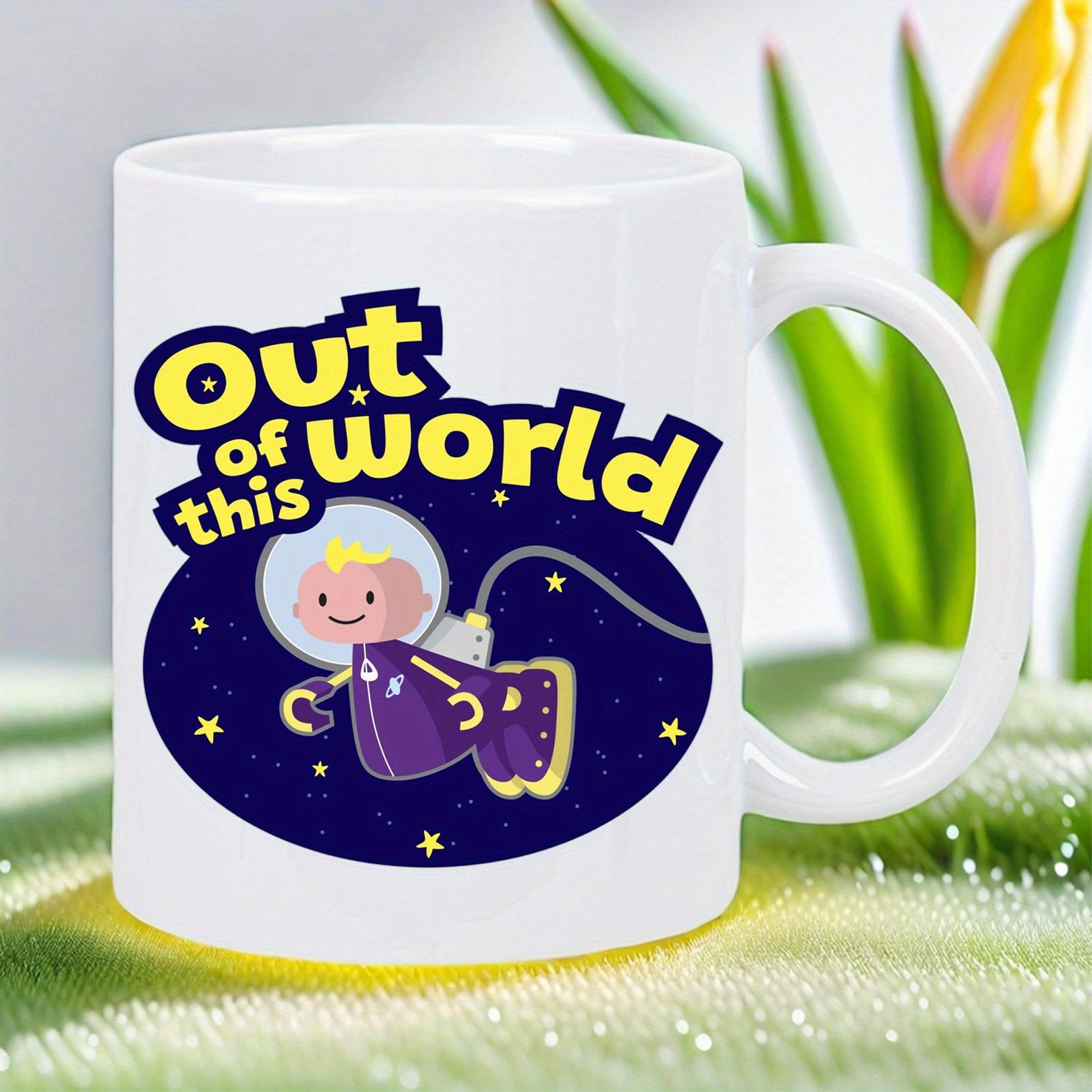 Tailorly White Ceramic 11 oz Mug - Out Of This World Cute Cartoon Baby Floating In The Deep Blue Starry Space Astronaut