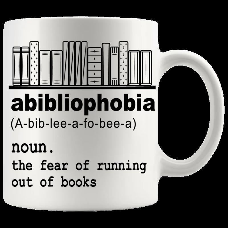 Tailorly White Ceramic 11 oz Mug - Abibliophobia Fear Of Running Out Of Books Minimalist Row Of Classic Literary Volumes Standing Upright On Shelf Books