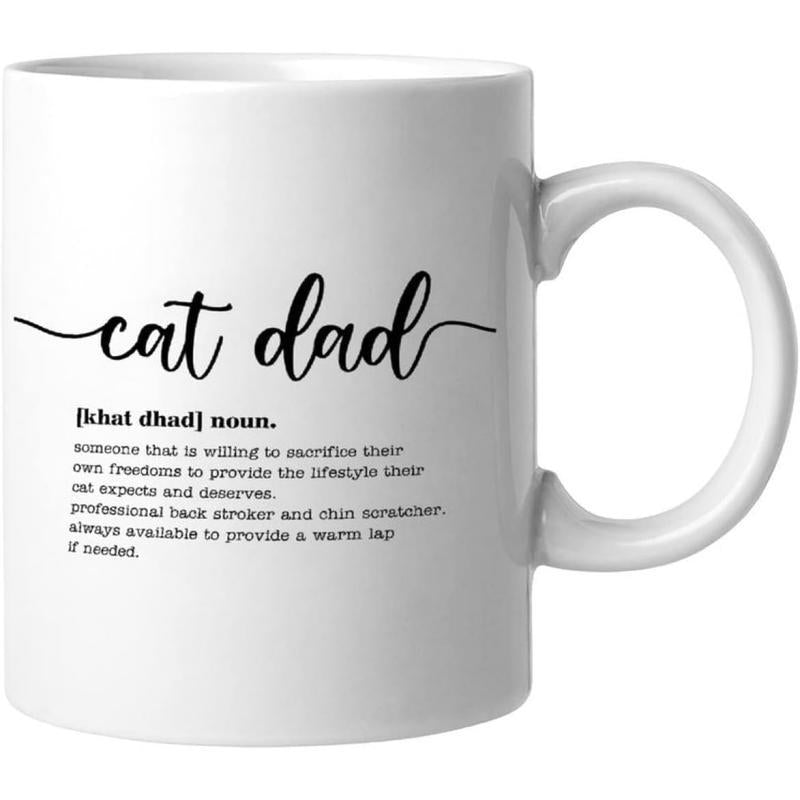 Tailorly White Ceramic 11 oz Mug - Cat Dad Elegant Script Font With Detailed Dictionary Definition Text Typography