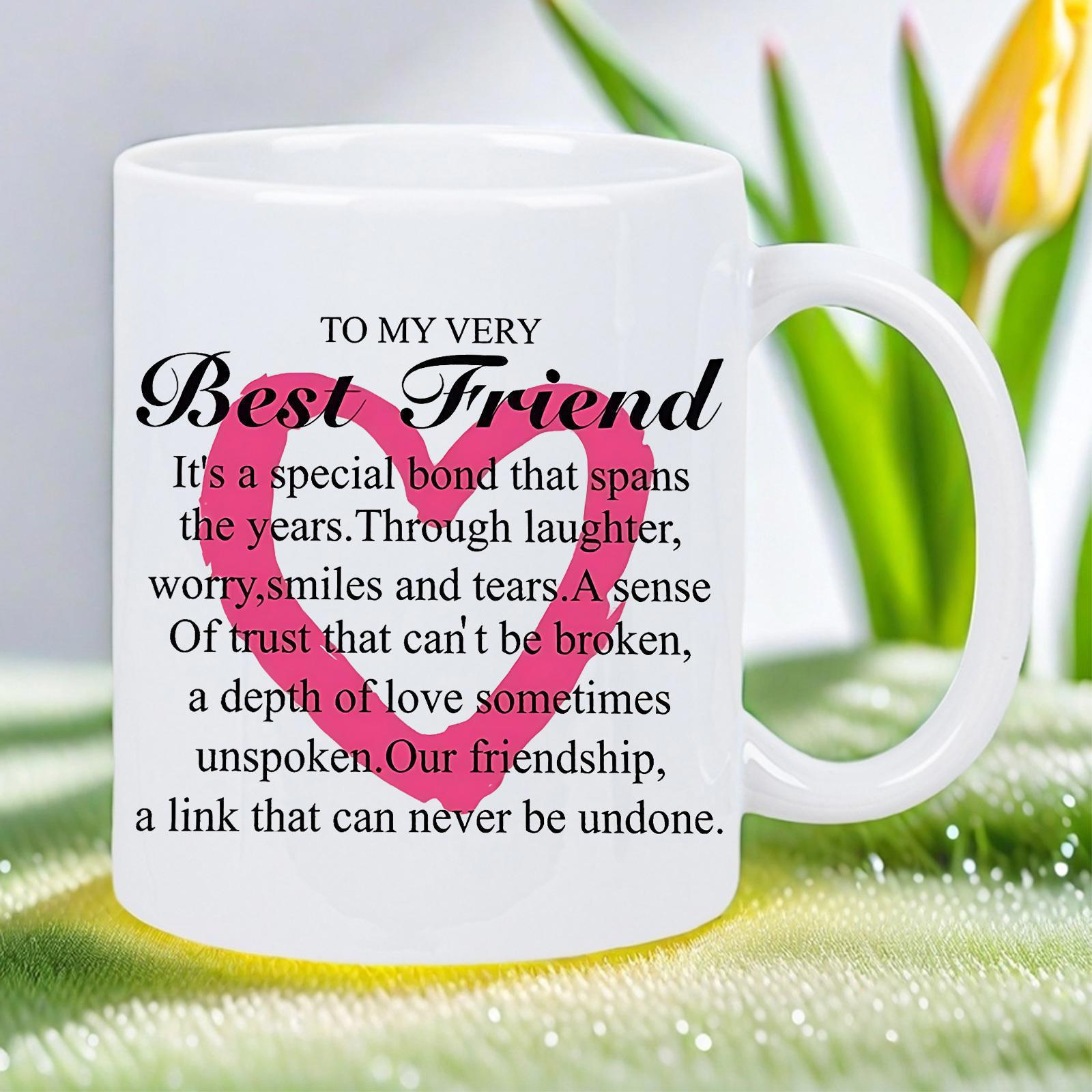 Tailorly White Ceramic 11 oz Mug - To My Very Best Friend Sentimental Poem With Artistic Pink Brush Stroke Symbolizing Infinite Love Heart