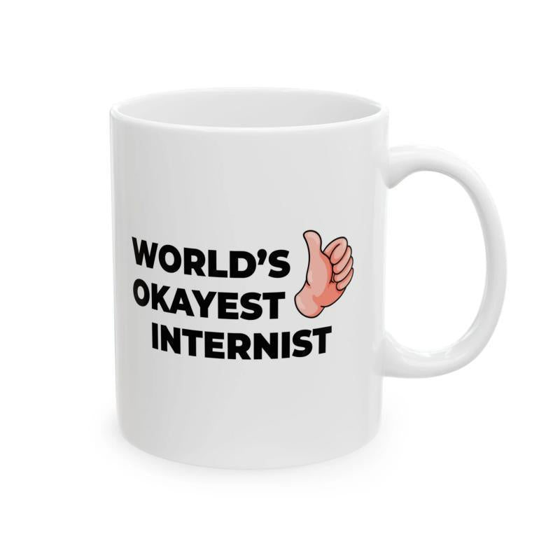 Tailorly White Ceramic 11 oz Mug - World's Okayest Internist Simple Bold Illustrated Gesture Icon Expressing Positive Feedback And Approval Hand