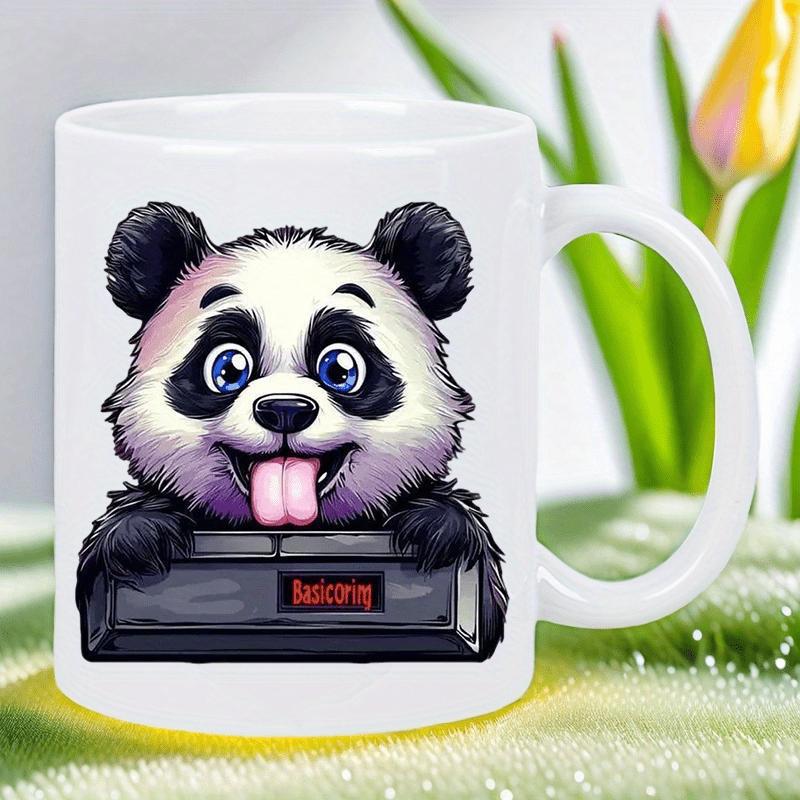 Tailorly White Ceramic 11 oz Mug - Adorable Cartoon Panda With Blue Eyes And Playful Pink Tongue Panda