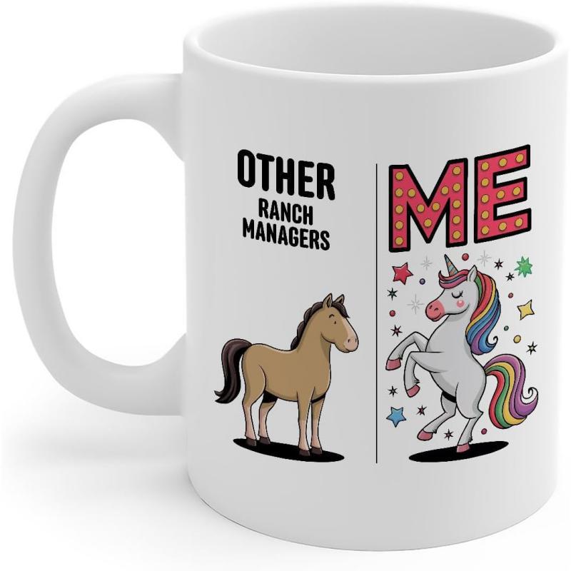 Tailorly White Ceramic 11 oz Mug - Other Ranch Managers Me Majestic Colorful Magical Spirit With Bright Rainbow Mane And Tail Unicorn