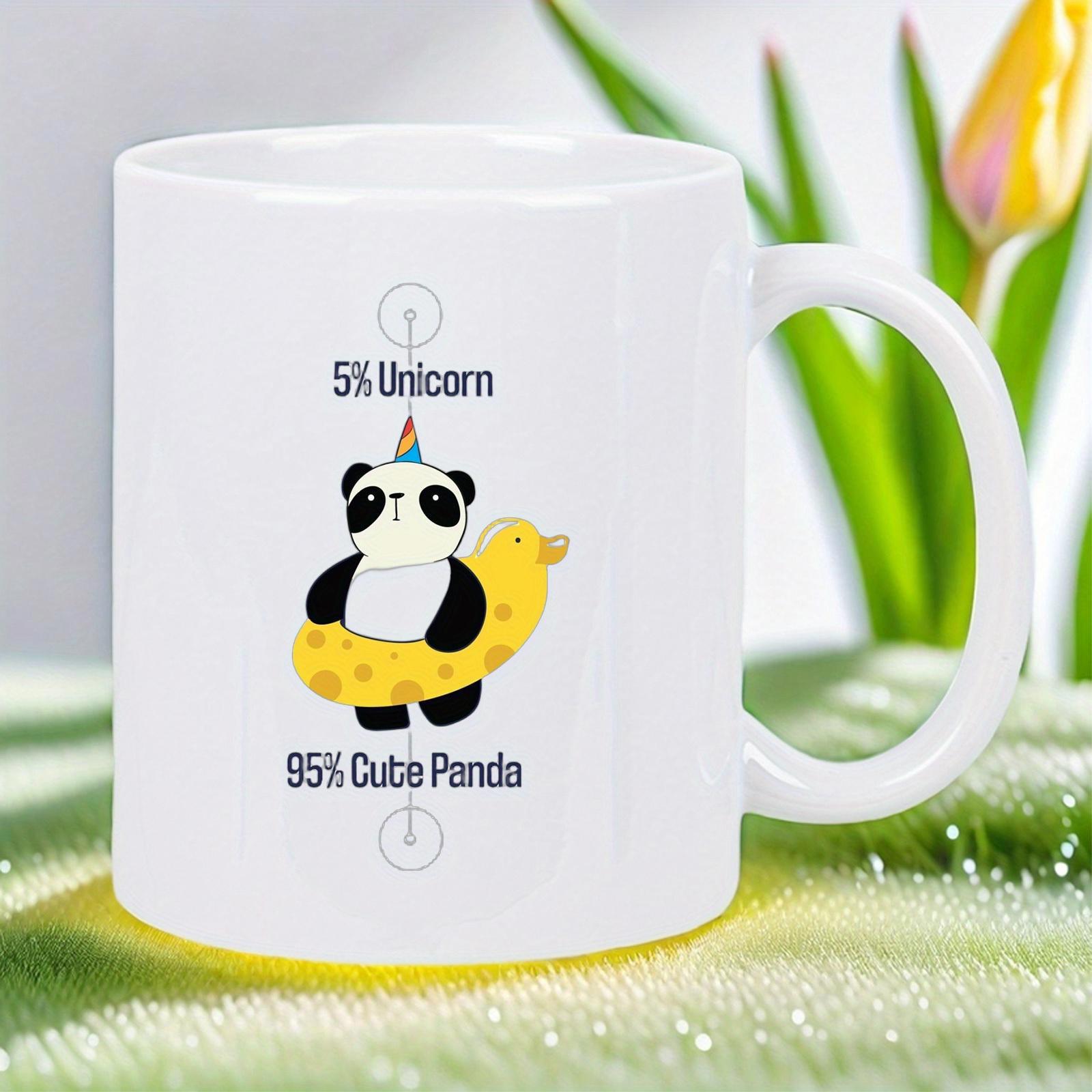 Tailorly White Ceramic 11 oz Mug - 5% Unicorn 95% Cute Panda Whimsical Illustration Featuring Small Panda Wearing Hat Floating In Yellow Tube Panda