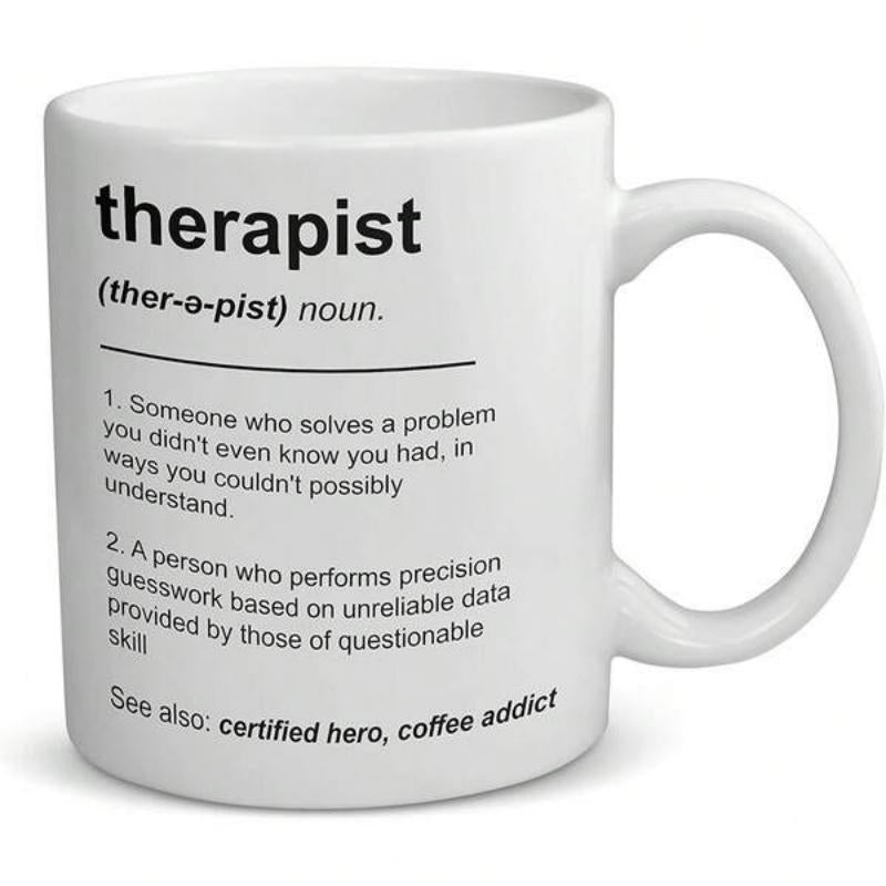 Tailorly White Ceramic 11 oz Mug - Therapist Definition Certified Hero Minimalist White Ceramic With Bold Black Dictionary Typography Styled Drinking Mug