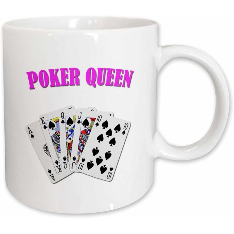 Tailorly White Ceramic 11 oz Mug - Poker Queen Winning Royal Flush Hand Displaying Power And Luck With Spades Cards
