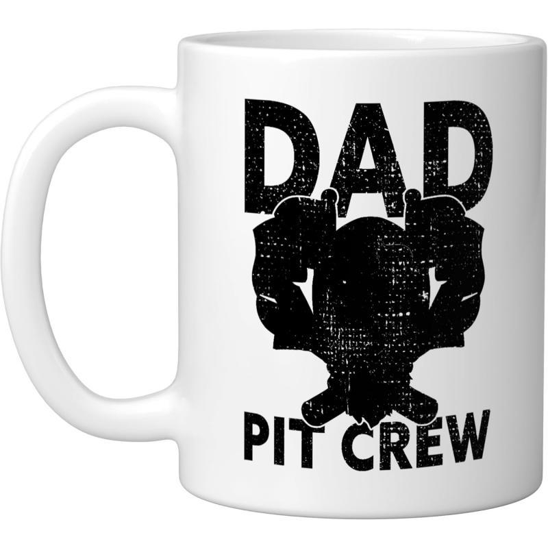 Tailorly White Ceramic 11 oz Mug - Dad Pit Crew Distressed Racing Flags Featuring A Bold Tire Silhouette Mug