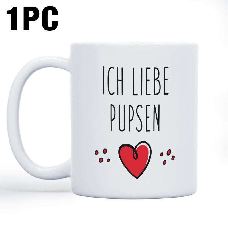 Tailorly White Ceramic 11 oz Mug - Minimalist Hand Drawn Red Heart With Decorative Side Dots Heart