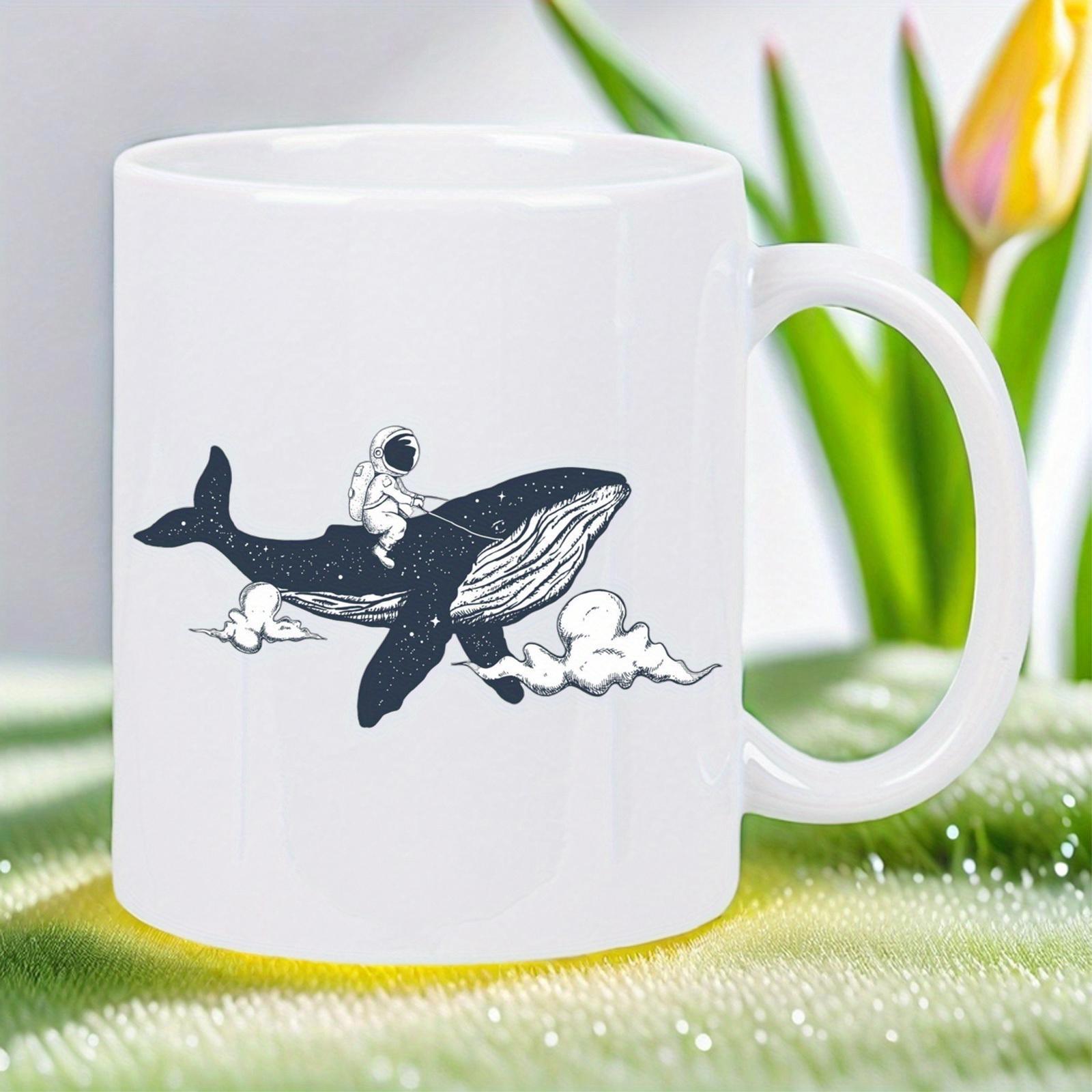 Tailorly White Ceramic 11 oz Mug - Brave Astronaut Riding Through Clouds Across The Celestial Vast Galaxy Whale