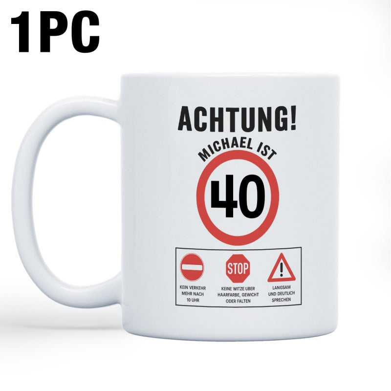 Tailorly White Ceramic 11 oz Mug - Stop Creative Birthday Design Featuring Various Red Road Traffic Signs And Symbols Mug