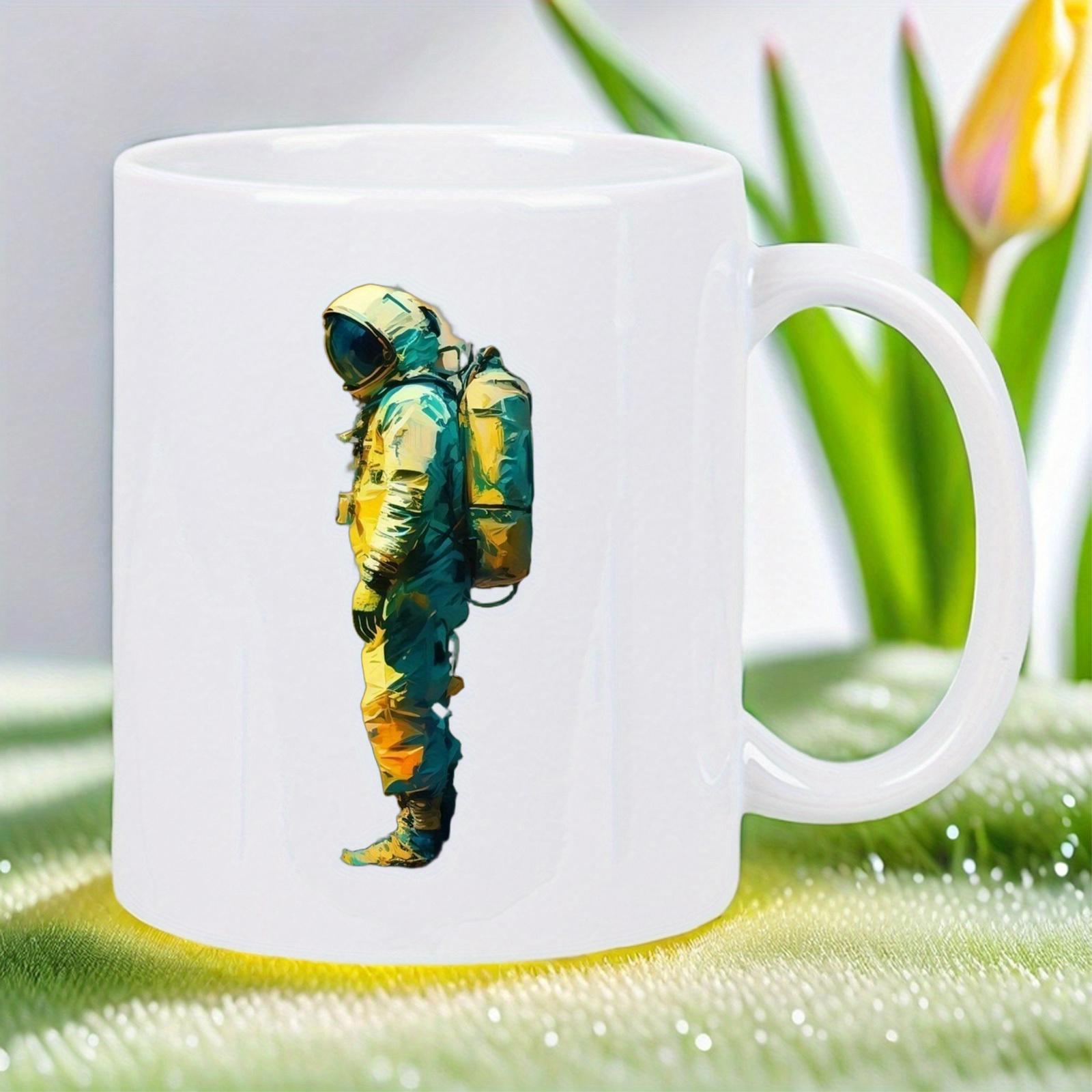Tailorly White Ceramic 11 oz Mug - Artistic Stylized Spaceman Standing In Colorful Vibrant Watercolor Paint Effect Astronaut