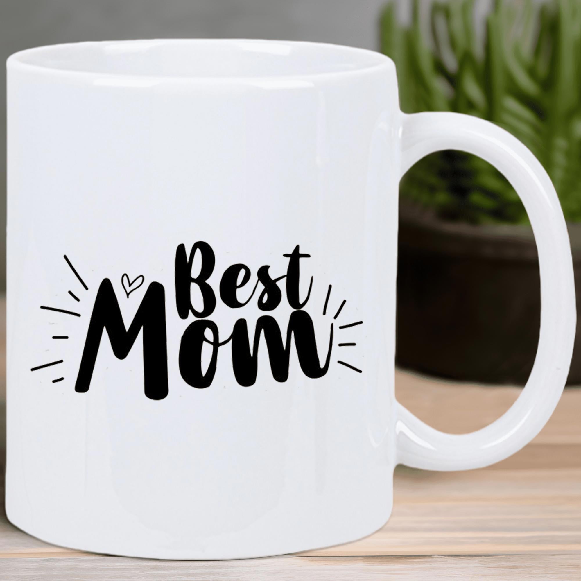 Tailorly White Ceramic 11 oz Mug - Best Mom Minimalist White Ceramic With Elegant Hand Lettering And Heart Details Mug