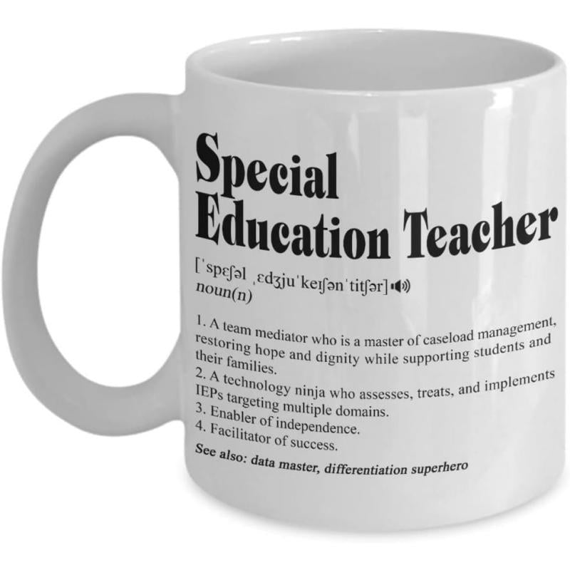Tailorly White Ceramic 11 oz Mug - Special Education Teacher Minimalist Black Typography Arranged Within A Classic Clean Dictionary Style Mug