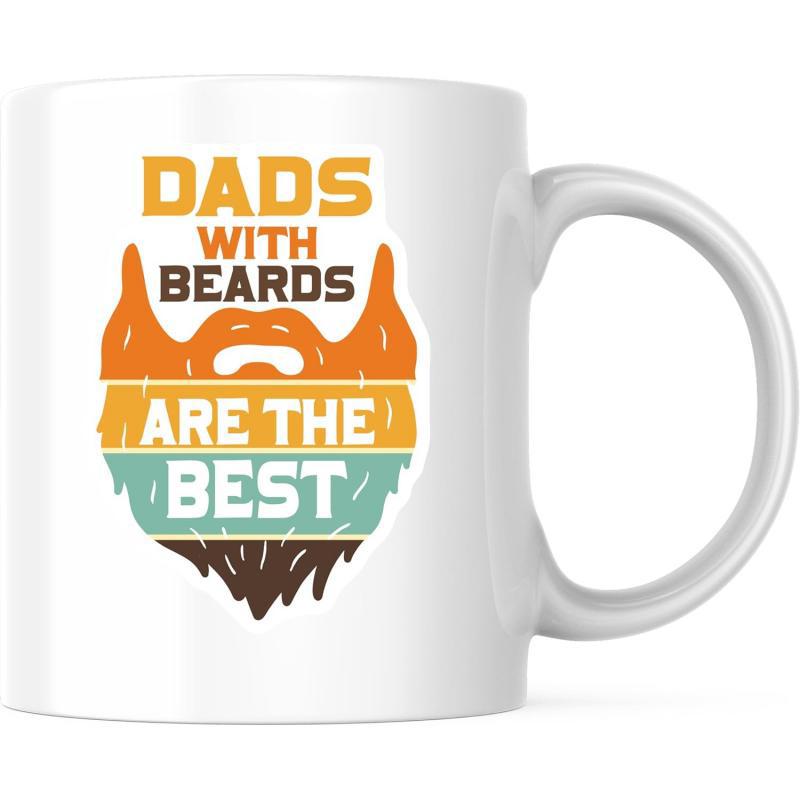 Tailorly White Ceramic 11 oz Mug - Dads With Beards Are The Best Vintage Retro Sun Stripes Pattern Inside A Stylized Rugged Beard