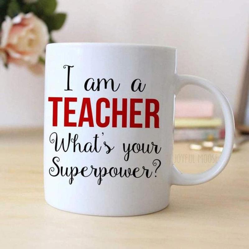 Tailorly White Ceramic 11 oz Mug - I Am A Teacher Whats Your Superpower Elegant Minimalist Typography Featuring Bold Red Script Lettering Professional Mug