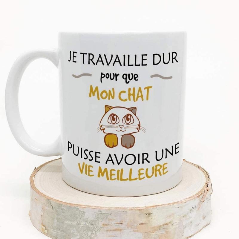 Tailorly White Ceramic 11 oz Mug - Hand Drawn Style Cartoon Feline Head With Cute Colorful Ears Cat