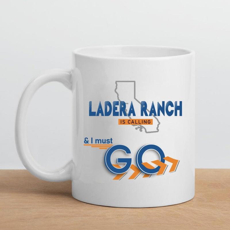 Tailorly White Ceramic 11 oz Mug - Ladera Ranch Is Calling And I Must Go California State Outline With Modern Artistic Geometric Arrow Map