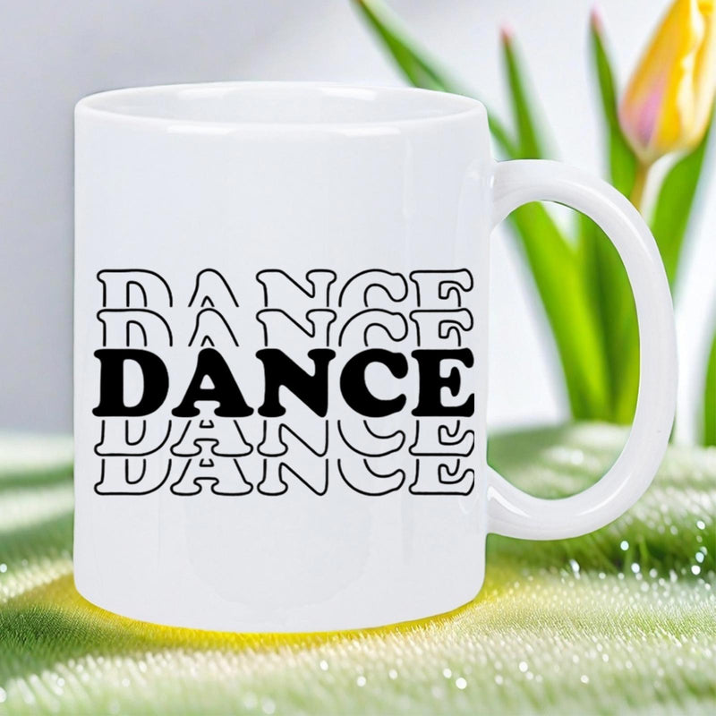 Tailorly White Ceramic 11 oz Mug - Dance Retro Style Repeating Bold Letters With Artistic Outlines Centered Layout Mug