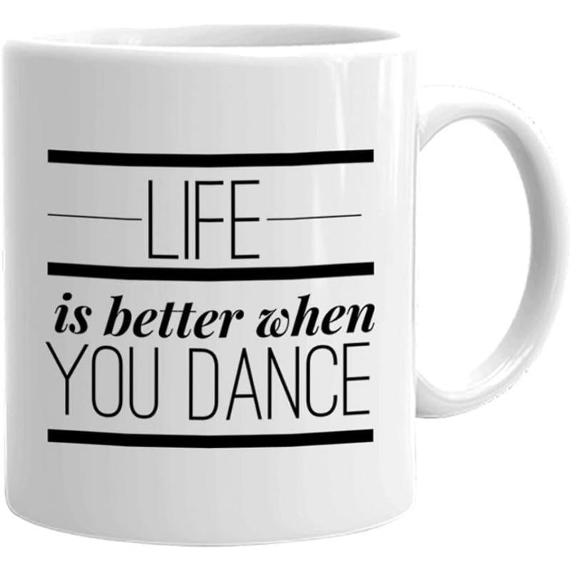 Tailorly White Ceramic 11 oz Mug - Life Is Better When You Dance Elegant Black Horizontal Lines Framing A Minimalist Motivational Quote