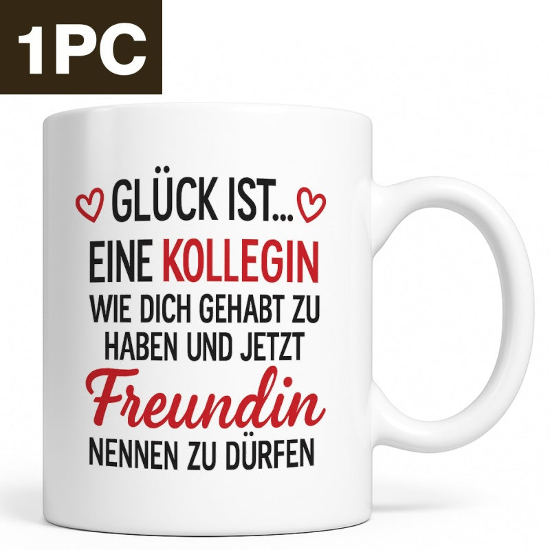 Tailorly White Ceramic 11 oz Mug - Elegant Red Outlined Symbols Expressing Warm Friendship And Love Heart