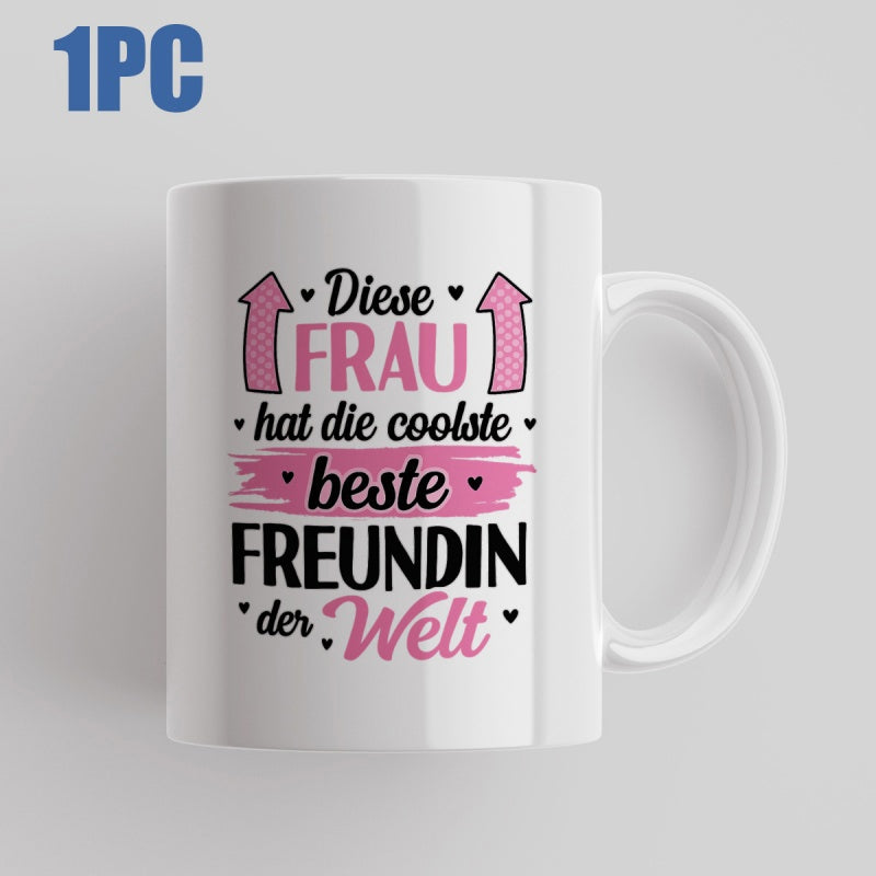 Tailorly White Ceramic 11 oz Mug - Pink Arrows And Small Hearts Among Elegant Decorative Artistic Script Graphic