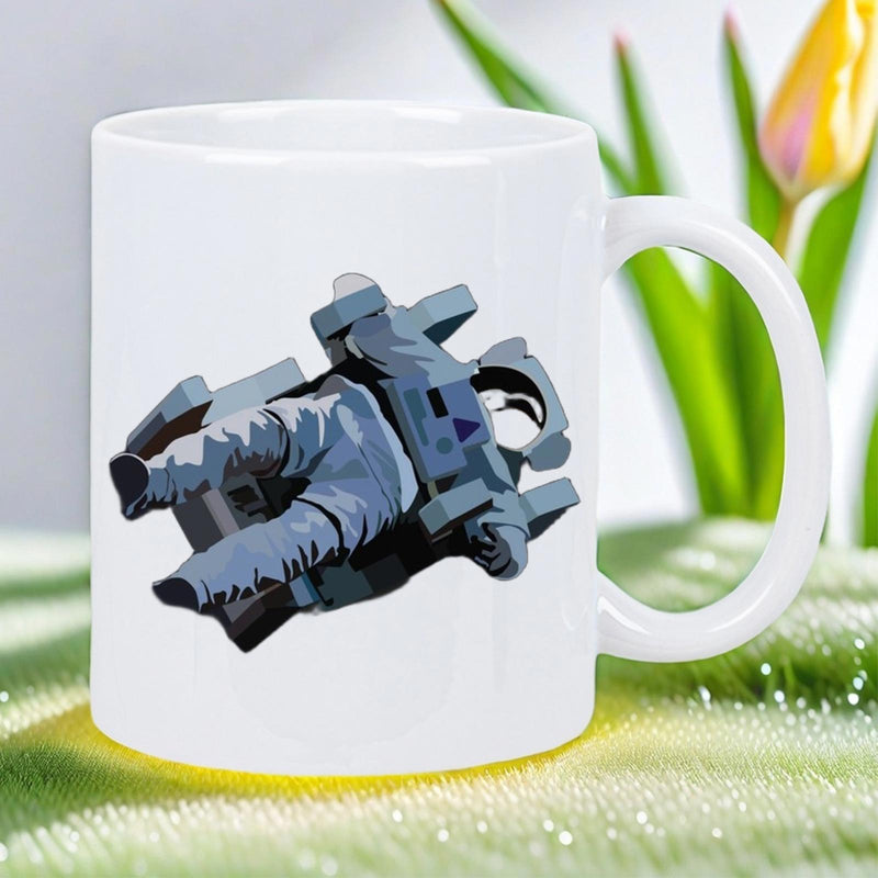 Tailorly White Ceramic 11 oz Mug - Floating In Deep Outer Space Suit Resting On Mechanical Equipment Astronaut