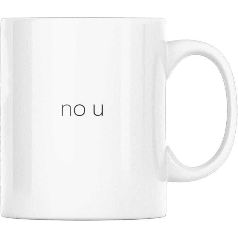 Tailorly White Ceramic 11 oz Mug - No U Minimalist Ceramic Drinking Vessel Featuring Simple Black Printed Text Surface Mug