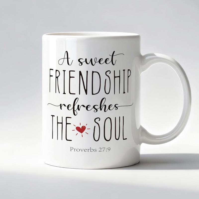 Tailorly White Ceramic 11 oz Mug - A Sweet Friendship Refreshes The Soul Proverbs 27 9 Small Red Heart Centered Among Inspirational Biblical Quotes On Ceramic Mug