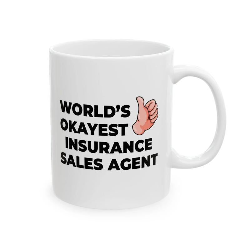 Tailorly White Ceramic 11 oz Mug - World's Okayest Insurance Sales Agent Simple Cartoon Style Hand Giving Positive Thumbs Up Gesture Symbol Hand
