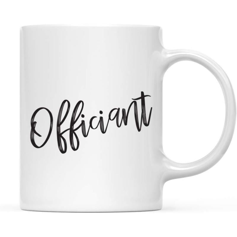 Tailorly White Ceramic 11 oz Mug - Officiant Elegant Minimalist White Ceramic Container With Stylish Black Handwritten Script Mug