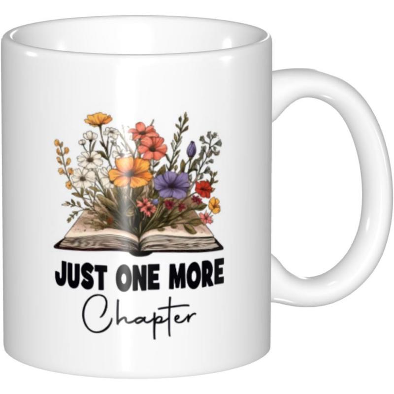 Tailorly White Ceramic 11 oz Mug - Just One More Chapter Vibrant Wildflowers Blooming From Open Pages In A Rustic Vintage Style Book