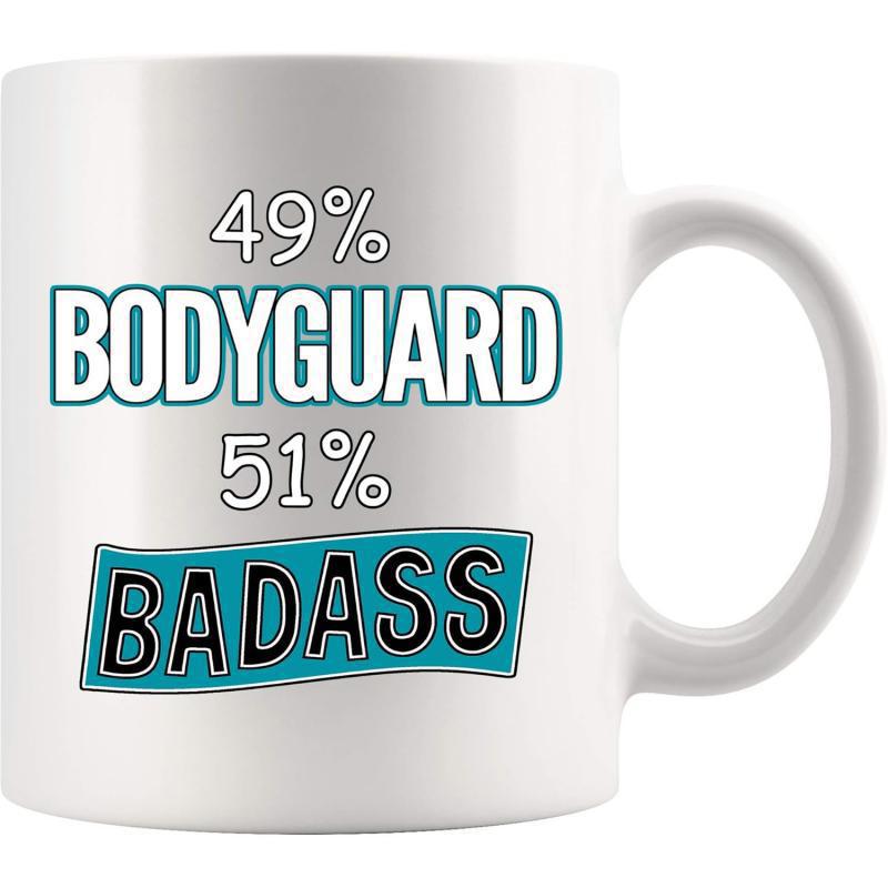 Tailorly White Ceramic 11 oz Mug - 49 Bodyguard 51 Badass Bold Teal Accents Featuring Modern Stylized Letters In Stacked Layout Print