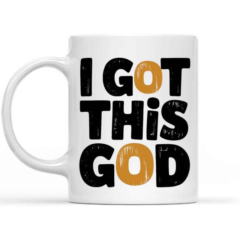 Tailorly White Ceramic 11 oz Mug - I Got This God Minimalist Bold Typography Styled With Circular Orange Accents And Distressed Texture Typography