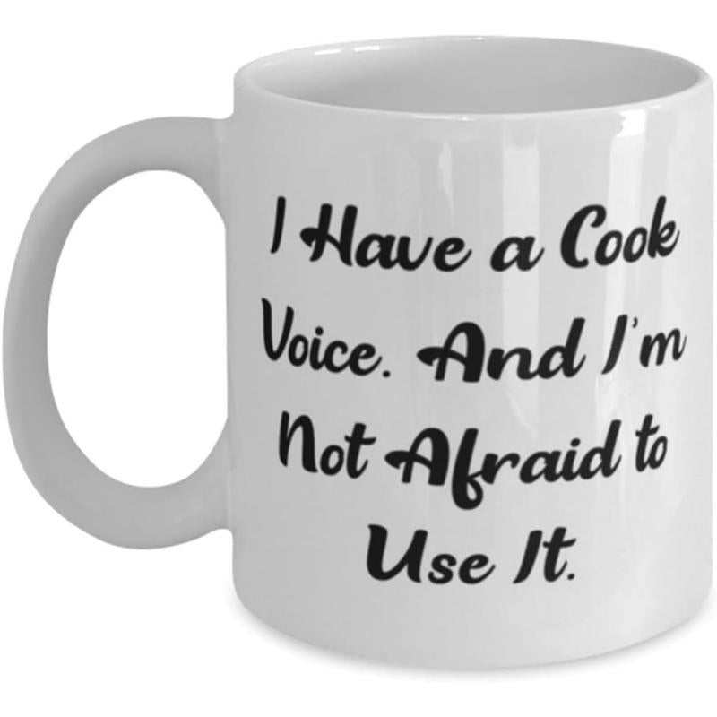 Tailorly White Ceramic 11 oz Mug - I Have A Cook Voice And Im Not Afraid To Use It Classic White Ceramic Design For Kitchen Decorating Culinary Professional Themed