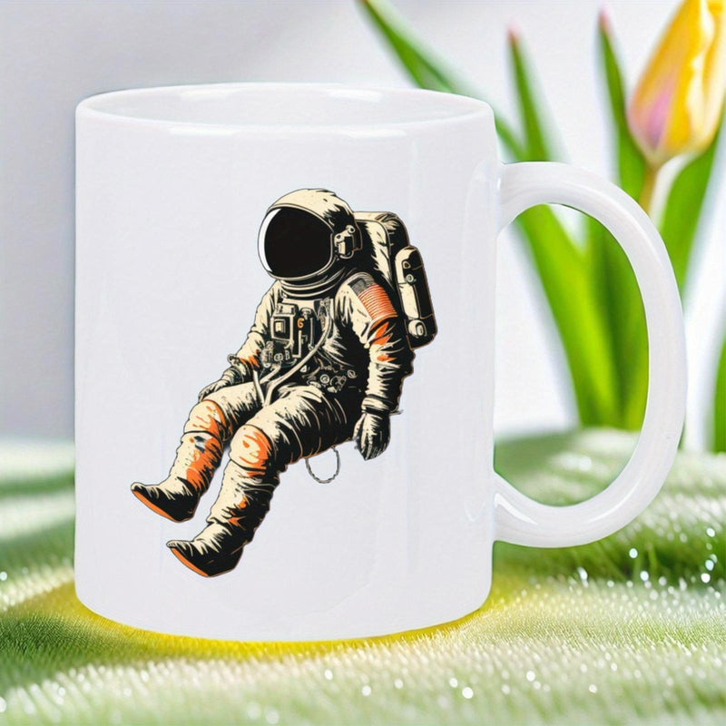 Tailorly White Ceramic 11 oz Mug - Detailed Spacesuit With Orange Patches Resting Silently In Deep Void Astronaut