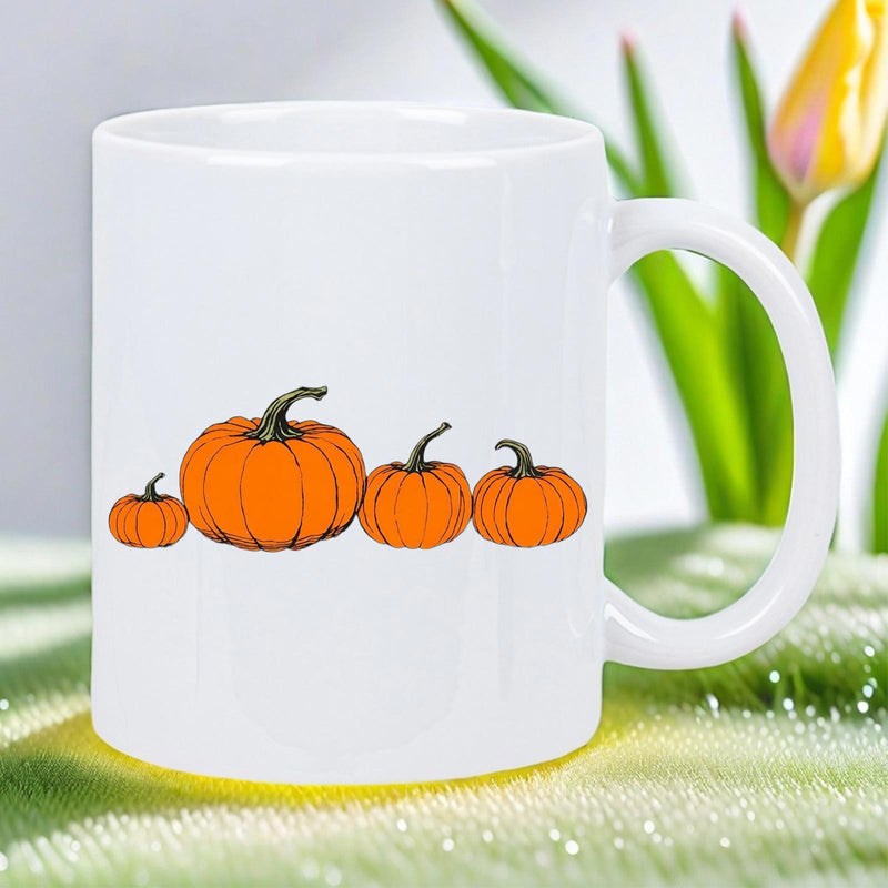 Tailorly White Ceramic 11 oz Mug - Vibrant Orange Harvest Autumn Vegetables Arranged In A Straight Row Pumpkin
