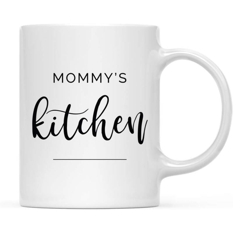 Tailorly White Ceramic 11 oz Mug - Mommy's Kitchen Elegant Minimalist Script Typography Centered On A