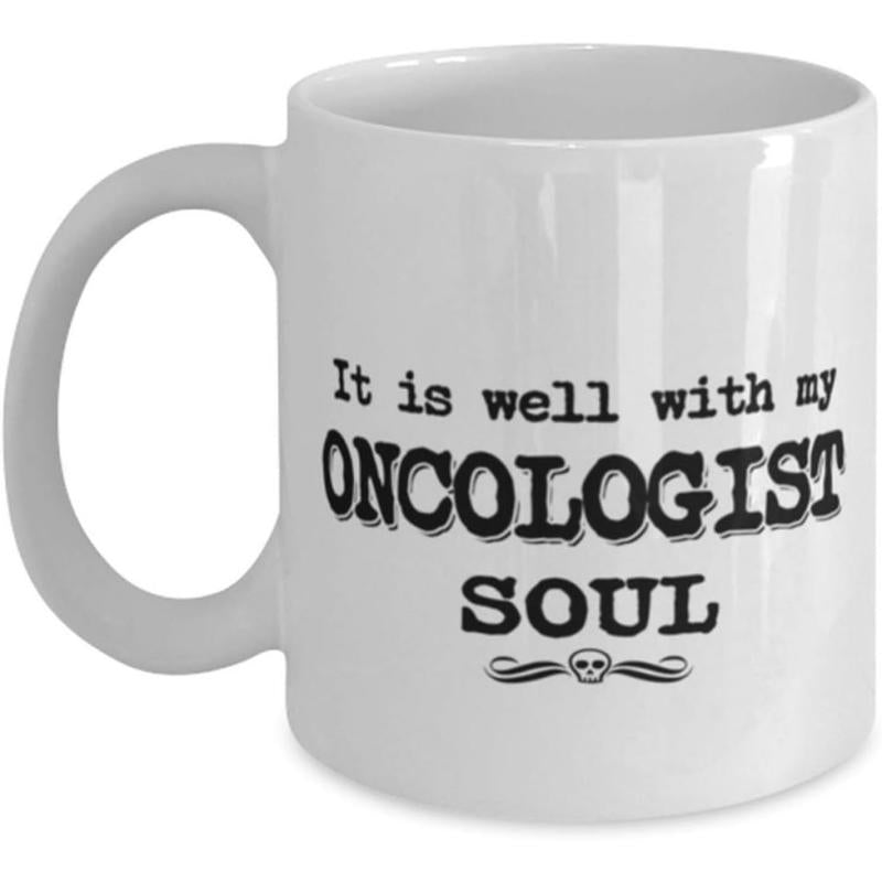 Tailorly White Ceramic 11 oz Mug - It Is Well With My Oncologist Soul Minimalist Black Lettering Printed On A Simple