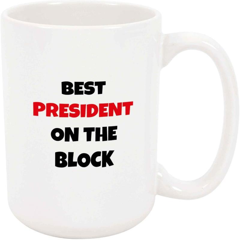 Tailorly White Ceramic 11 oz Mug - Best President On The Block Simple Bold Typography With Red And Black Letters Mug
