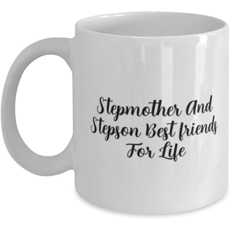 Tailorly White Ceramic 11 oz Mug - Stepmother And Stepson Best Friends For Life Simple Minimalist Black Text Printed On A Smooth White Background Mug