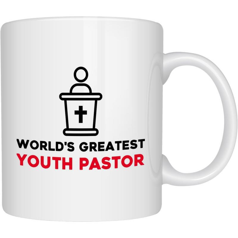 Tailorly White Ceramic 11 oz Mug - World's Greatest Youth Pastor Minimalist Line Art Symbol Featuring A Religious Speaker Standing Behind Pulpit Pastor