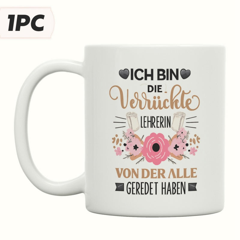 Tailorly White Ceramic 11 oz Mug - Elegant Symmetrical Floral Arrangement Featuring Pink Blossoms And Delicate Green Leaves Mug