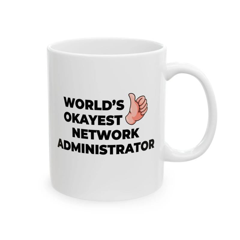 Tailorly White Ceramic 11 oz Mug - World's Okayest Network Administrator Minimalist Featuring A Simple Thumbs Up Gesture Mug